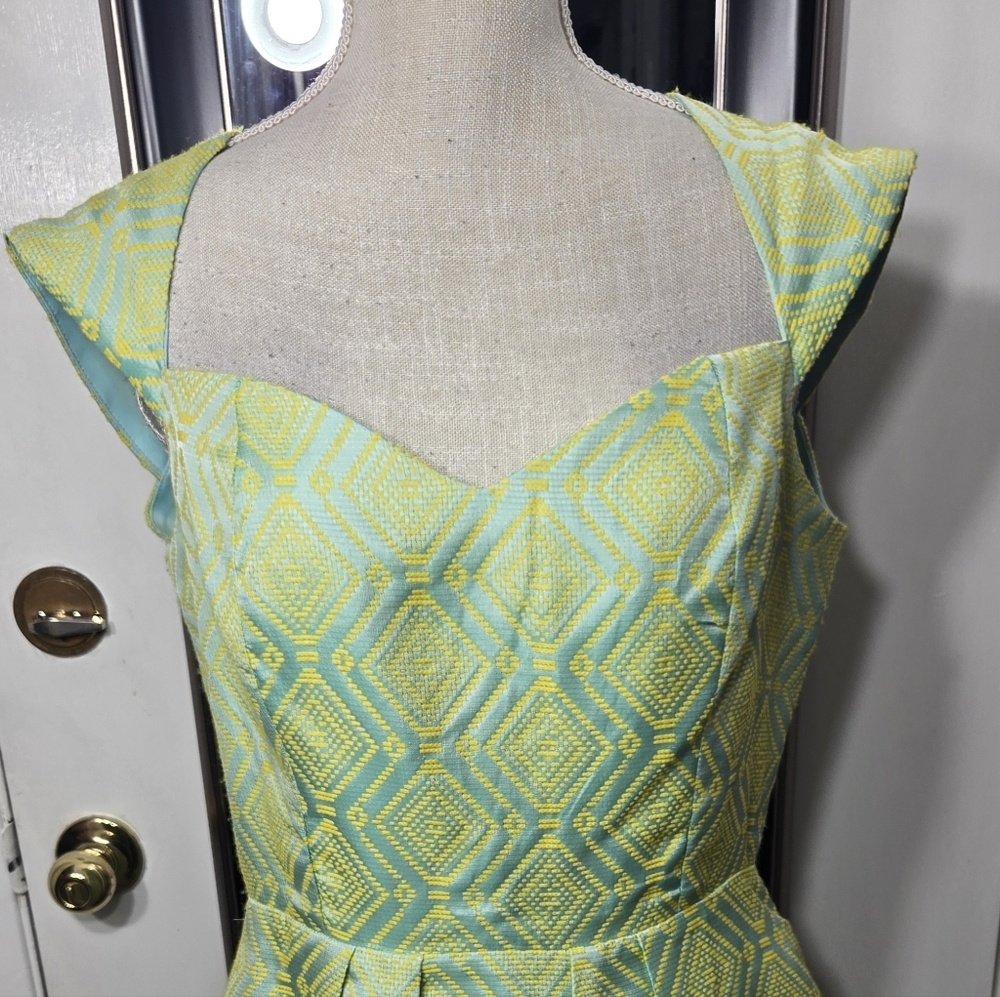 Annabella Fit And Flare Dress Sz Large Green/blue - Picture 7 of 9